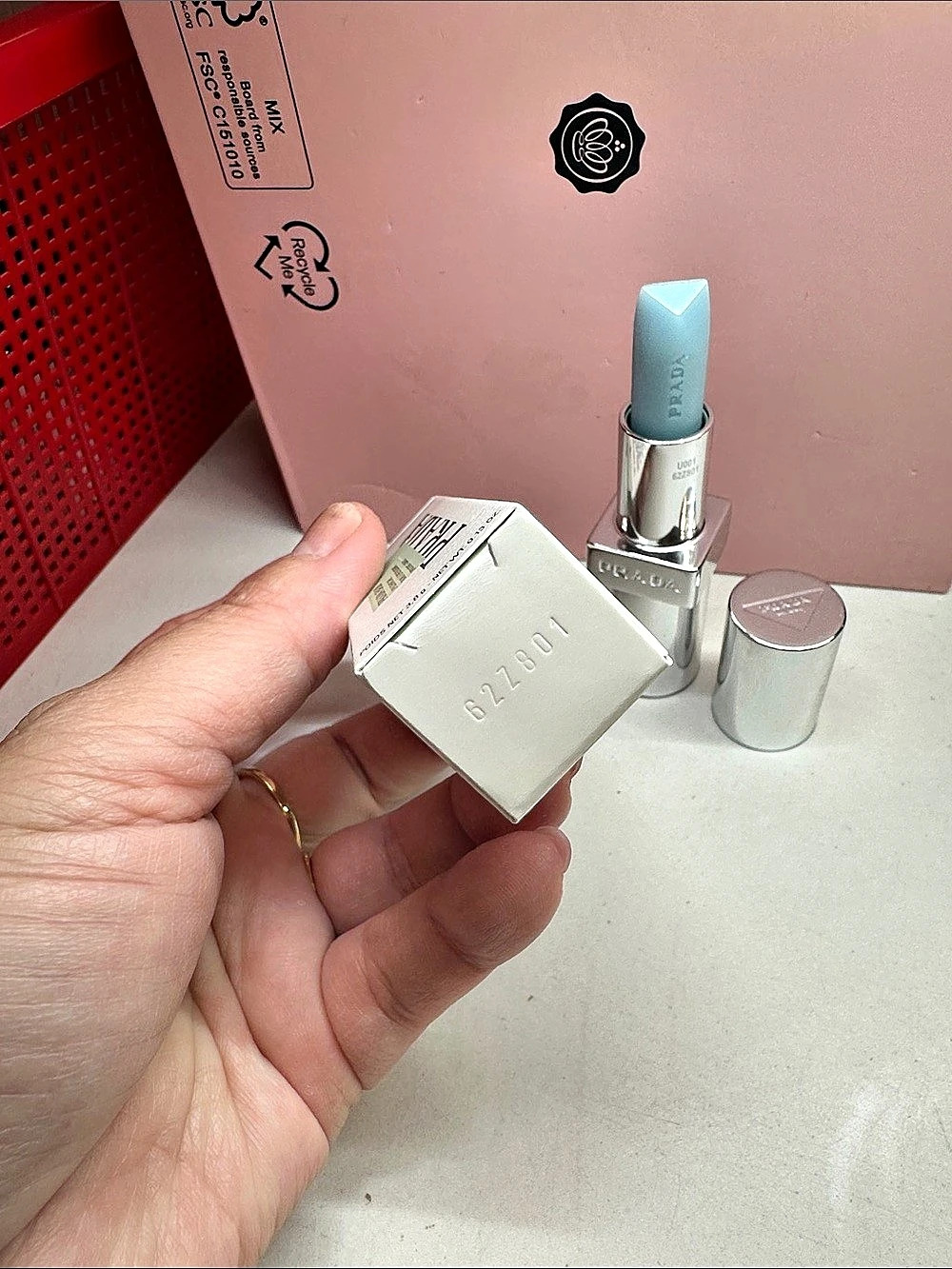 Prada Balm Lip Blushing Care U001 Astral Pink Blue - Picture 3 of 3